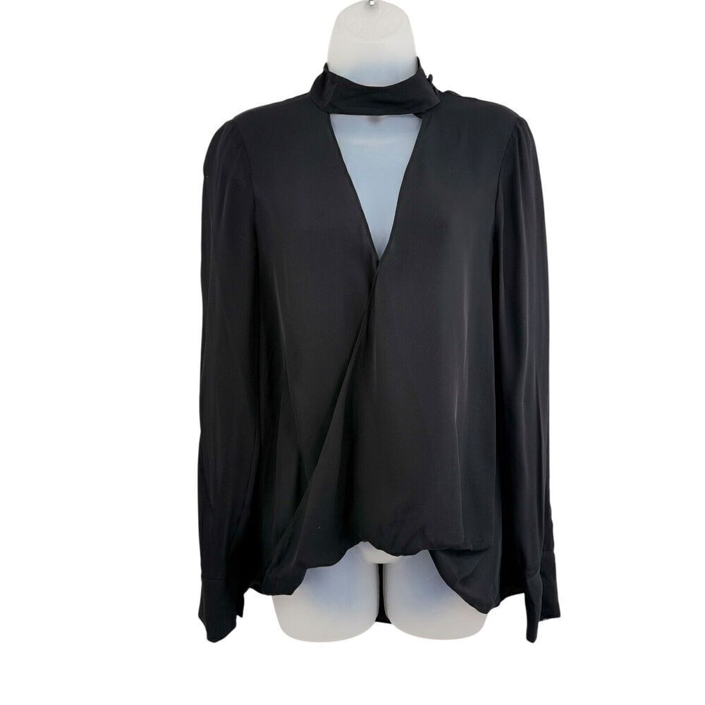 Derek Lam 10 Crosby Black Faux Wrap Draped Silk Long Sleeve Blouse Size 6 Sheer